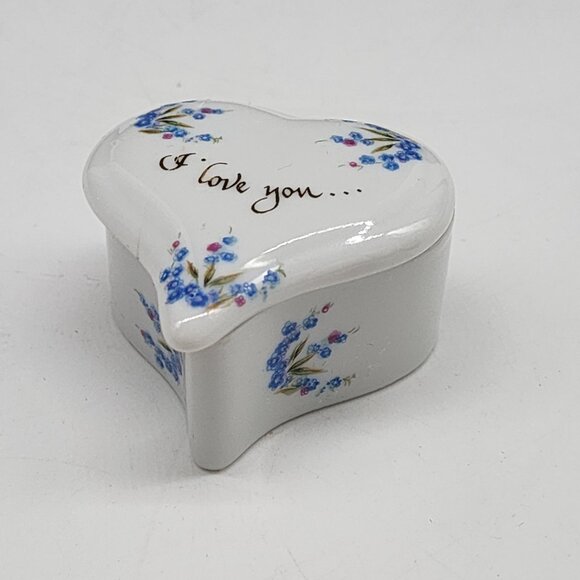 Lefton Trinket Box Heart Shaped "I Love You" Hand Painted Ceramic 2" - Picture 3 of 10